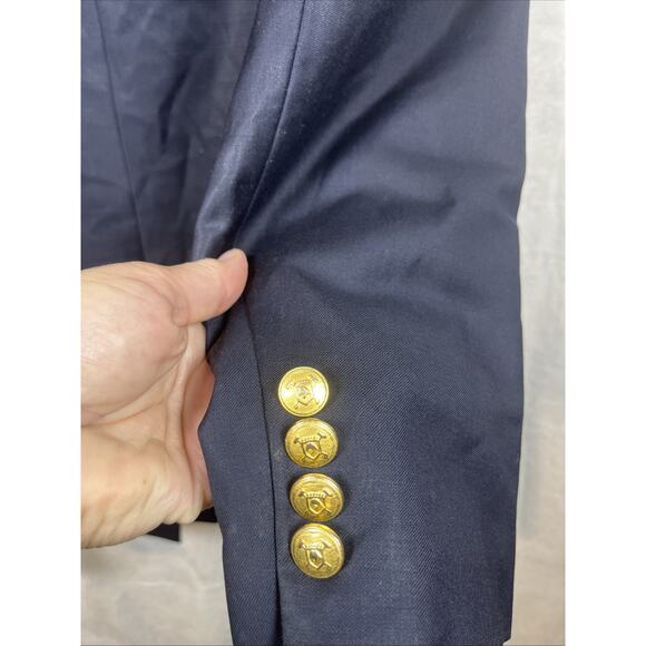 Lauren Ralph Lauren Blazer Mens 44 Short Navy Blue Wool Gold Buttons Two Button - Picture 11 of 14